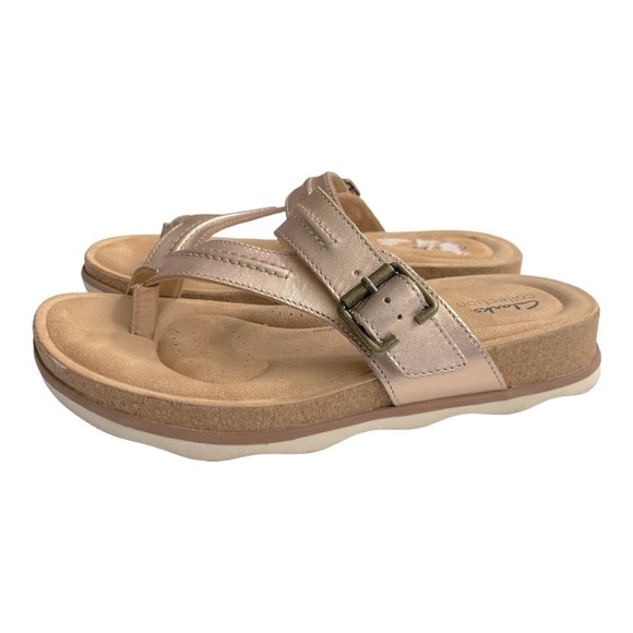 Clarks Brynn Madi Sandal in Leather Rose Gold Size 9 M - Picture 1 of 16